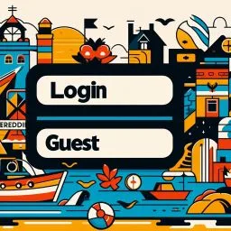 Inviting image for users to log in or join as a guest, featuring Ceredigion-themed elements and clear call-to-action