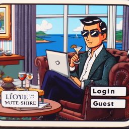 Stylish cartoon character in a Bute-shire inspired lounge, ready for online chat interactions