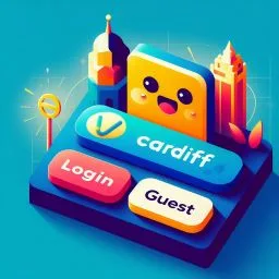 3D cityscape representing Cardiff's online chat platform with distinct sections for guest and login, symbolizing access to local singles, dating, and friendship opportunities