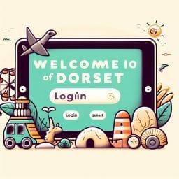 Playful image of a digital tablet with 'Login' and 'Guest' buttons, emphasizing virtual communication and social interaction in Dorset