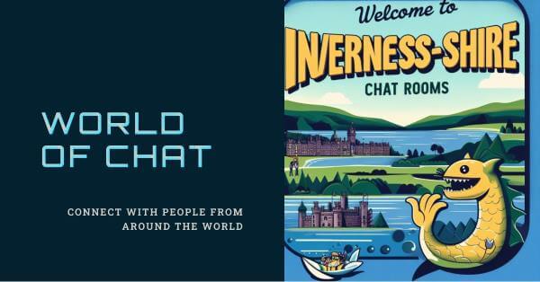Loch Ness cartoon landscape with Nessie, symbolizing the vibrant online chatroom community of Inverness-shire where users connect, discuss topics, and interac