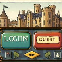 Medieval-themed 'Login' and 'Guest' buttons set against a historic Kent castle, inviting users to join the conversation