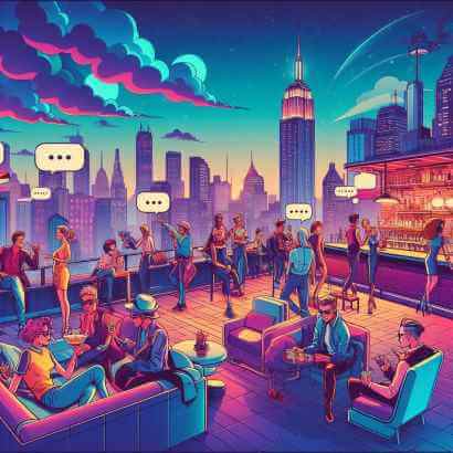 Messaging and virtual conversations shown in a bar setting
