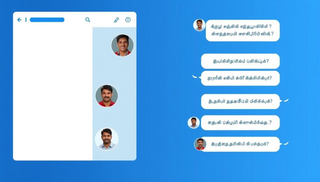 Tamil chat room interface showing active conversations between Tamil speakers worldwide