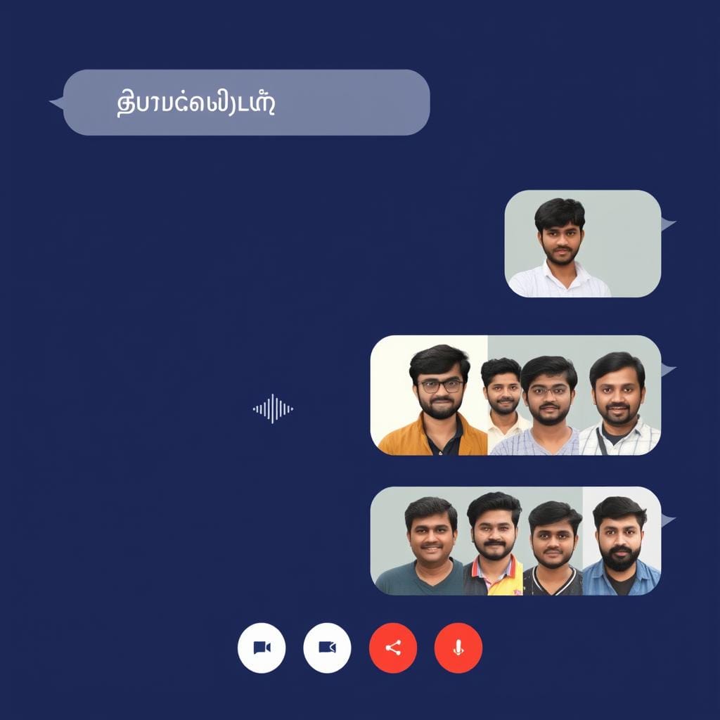 Tamil chat room showing voice and video chat features in action