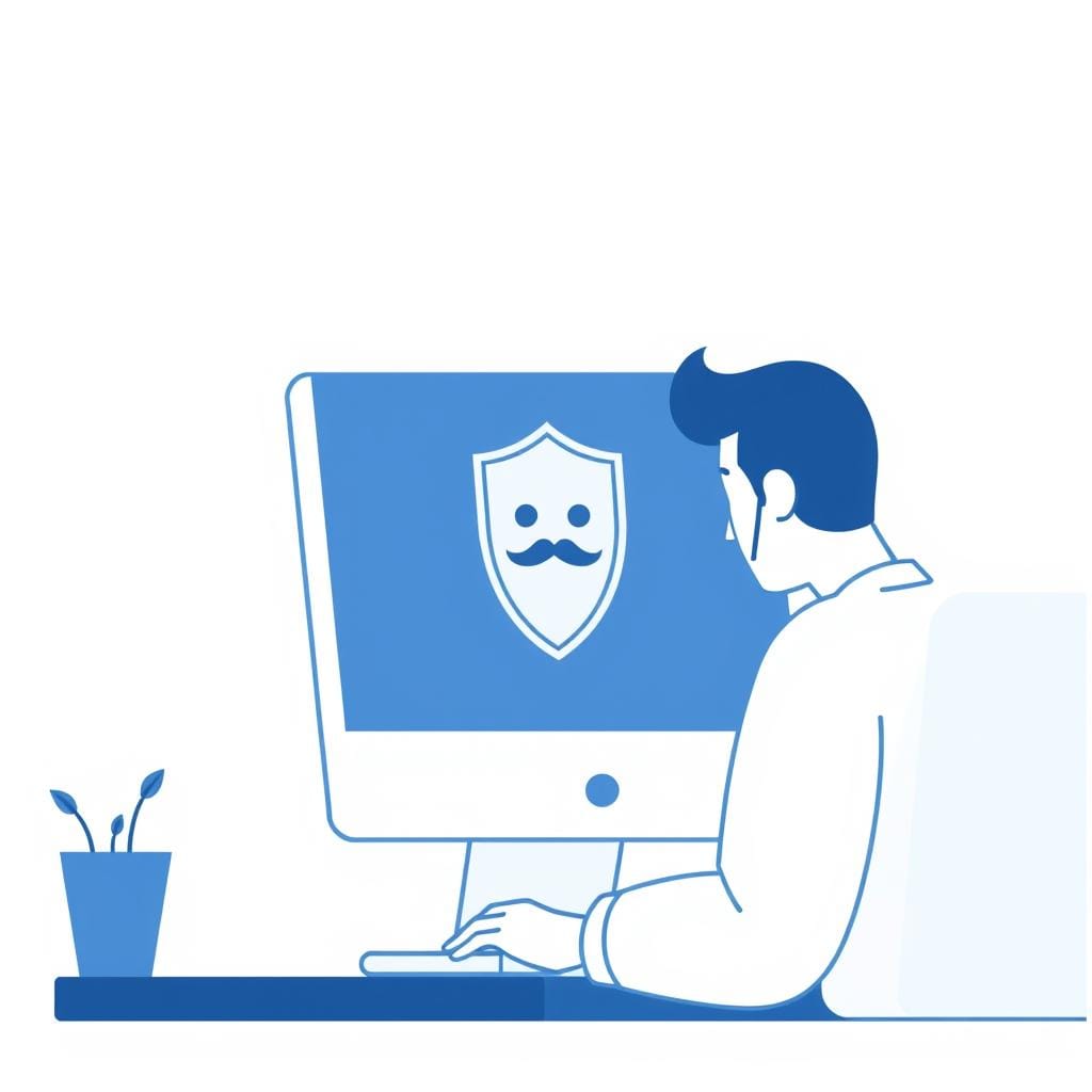 Person chatting anonymously with privacy shield icon