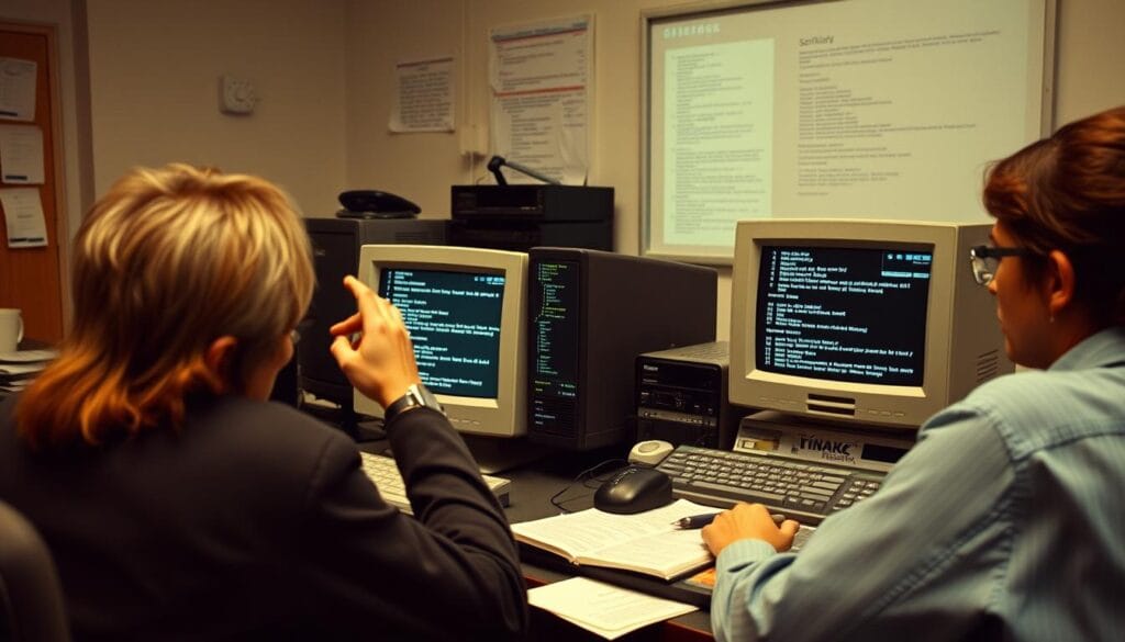Berlin Chat Research Project showing researchers analyzing early chat room data