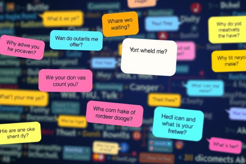 Creative chat room icebreaker questions displayed on a colorful background