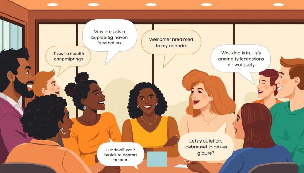 Diverse group of people enjoying conversation in a chat room