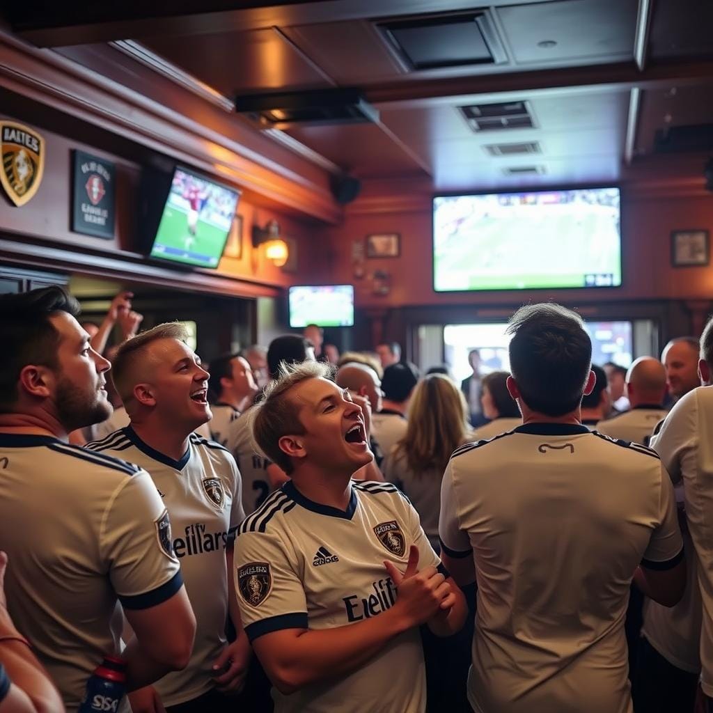 Leeds United fans watching a match at a local pub