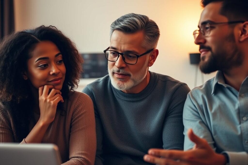 People engaged in meaningful conversation using deep chat room icebreakers