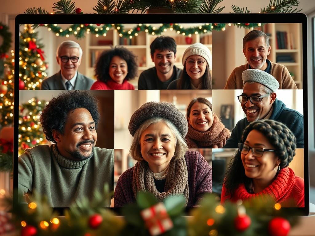 People sharing holiday traditions in an online chat room