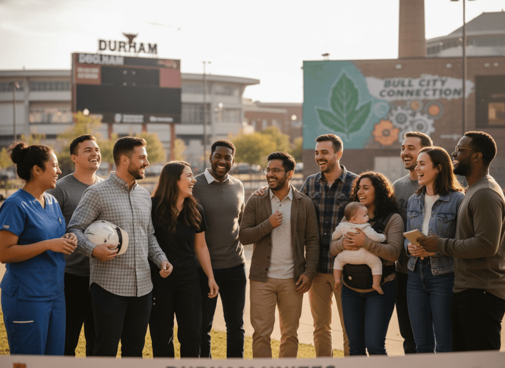 Diverse group of Durham residents connecting through the chat platform