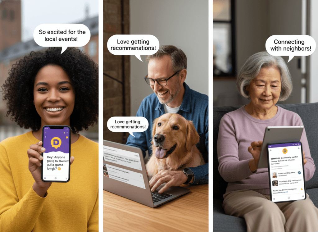 Durham locals chatting online about local events and sharing recommendations