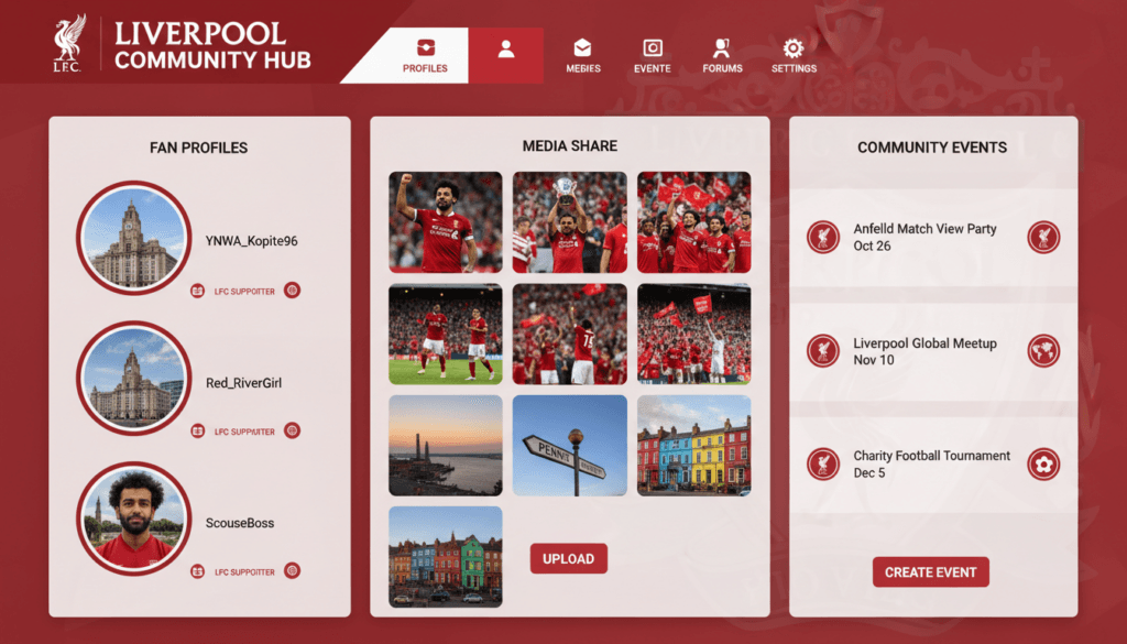 Liverpool Chat Rooms community tools showing user profiles and shared media