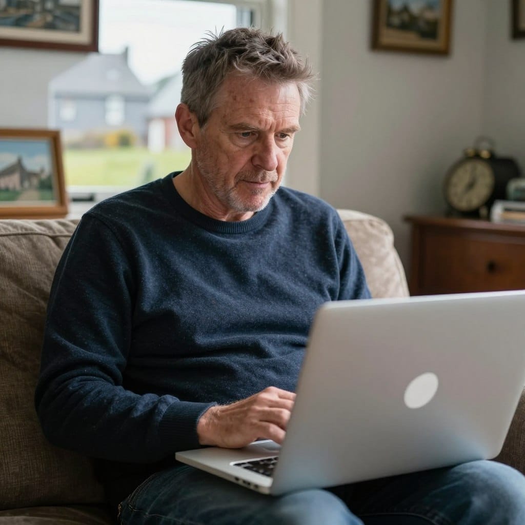 Aberdeen local resident using chat rooms on laptop