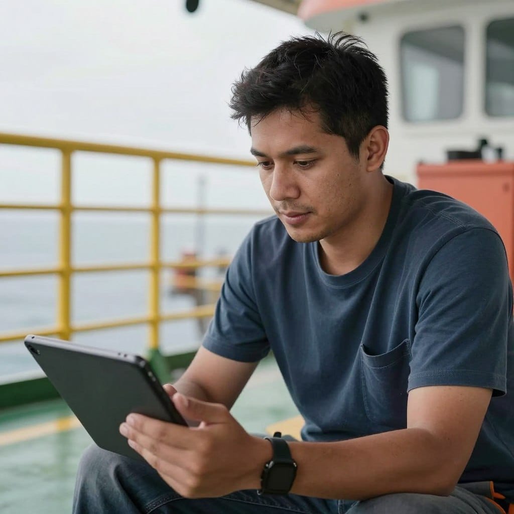 Aberdeen offshore worker using chat rooms during downtime