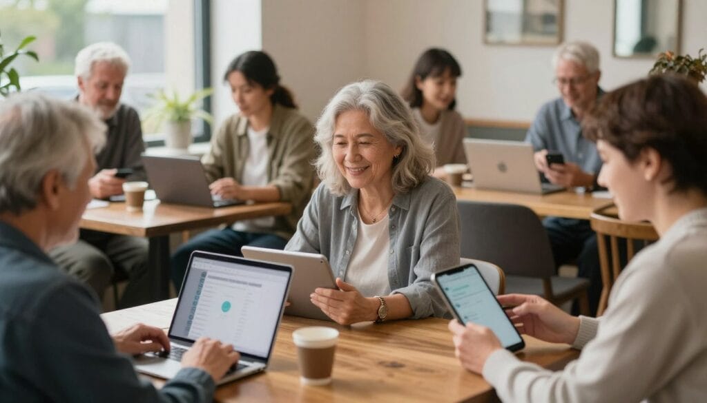 Aberdeen residents enjoying chat room conversation on various devices