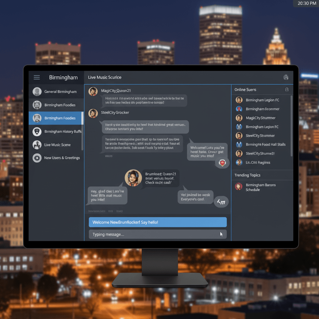 Active Birmingham chat room with multiple conversation threads