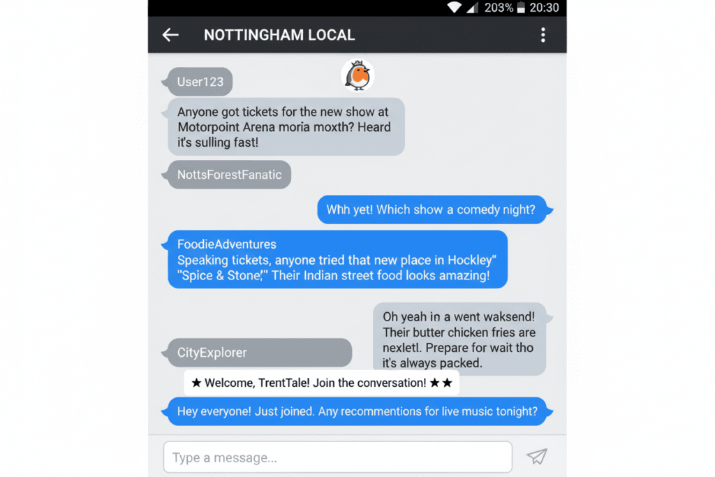 Active Nottingham chat room with ongoing conversation