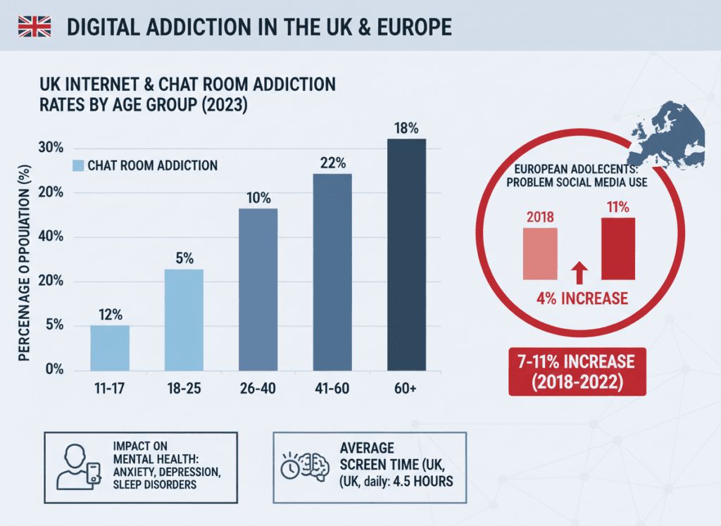 Chart showing increasing rates of problematic social media use among European adolescents