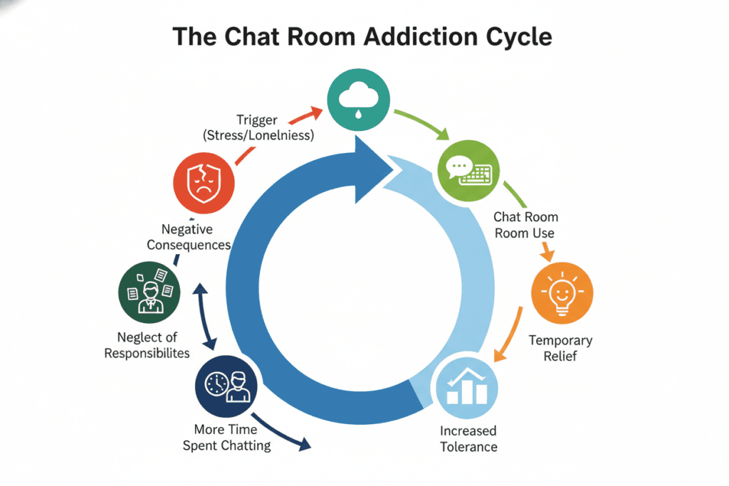 Diagram showing the cycle of chat room addiction