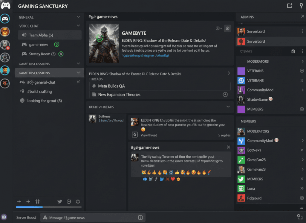 Discord interface showing server structure, voice channels, and community features that define modern chat room popularity