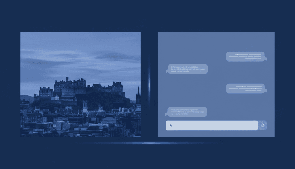 Edinburgh skyline with castle view and chat interface overlay