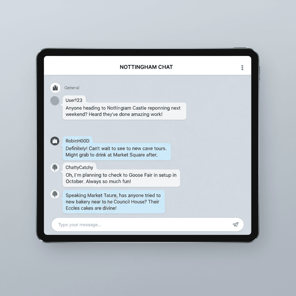 Interface of a Nottingham chat room showing local topics and conversation