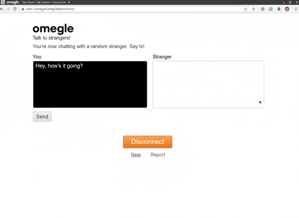 Omegle's simple interface for random chat connections, representing a different approach to chat room popularity