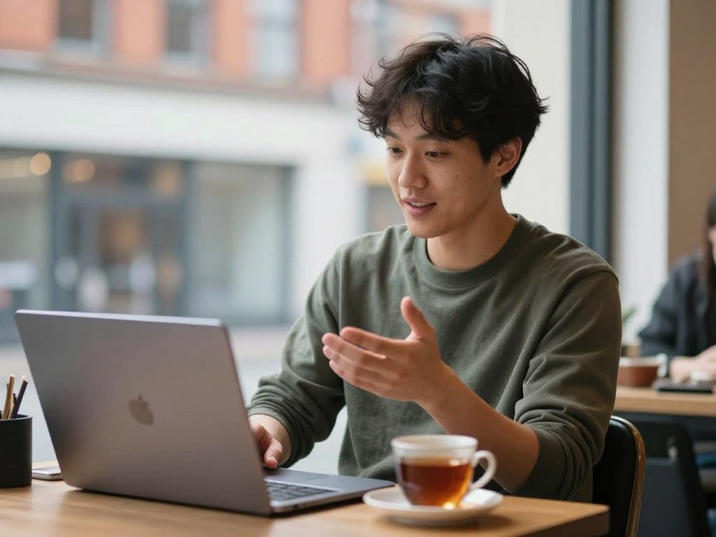 Person enjoying relaxed conversation in Manchester Chat Room