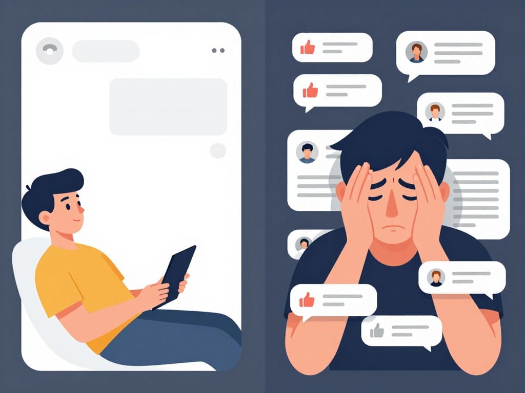 Person relaxed using Aberdeen Chat Rooms compared to stressed social media user