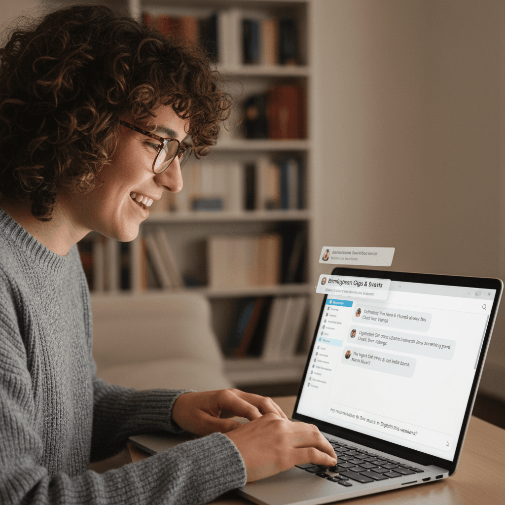 Person starting a new conversation topic in a Birmingham chat room