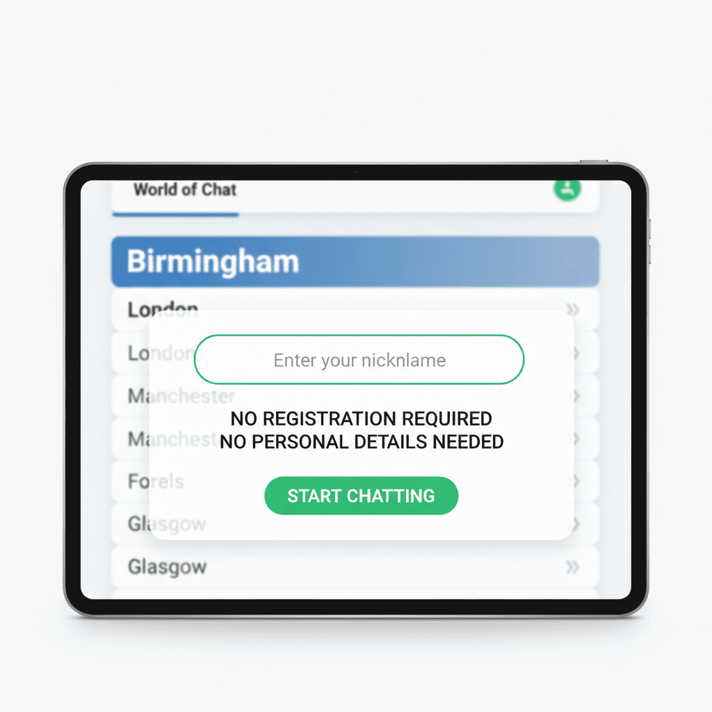 Simple nickname selection screen showing no registration requirements