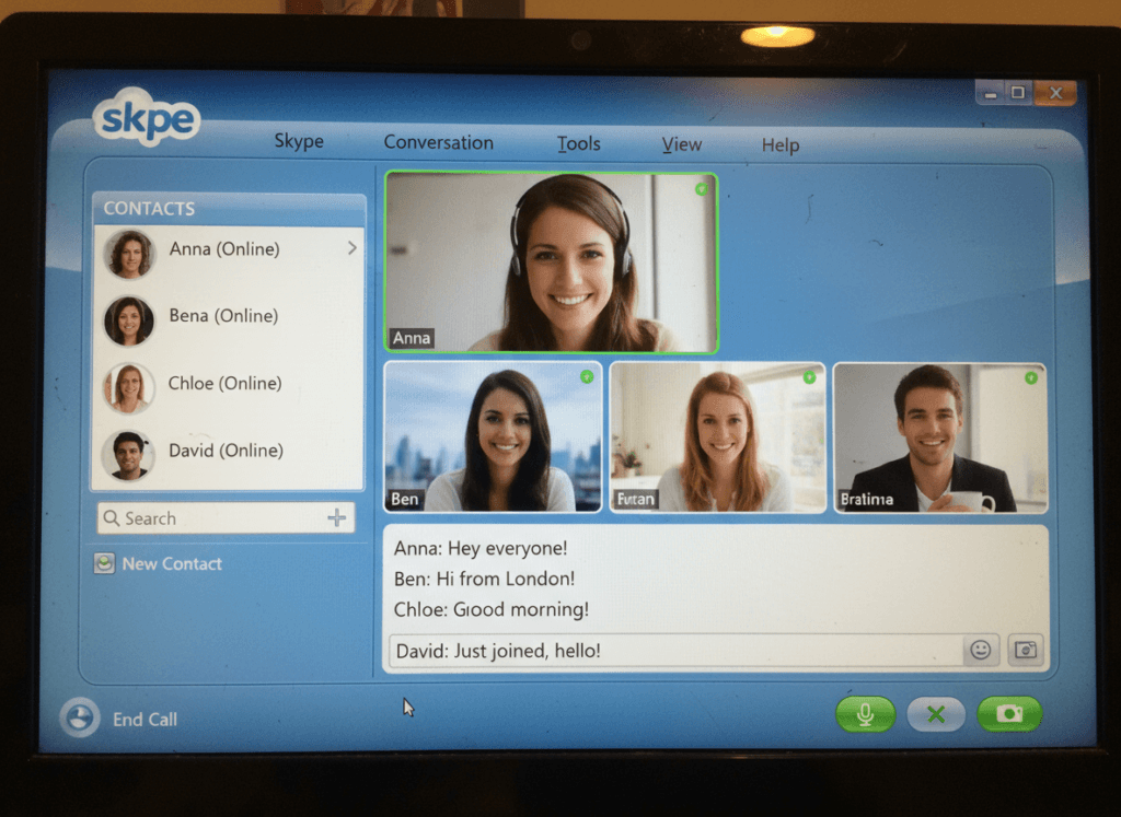 Skype interface showing video call capabilities that transformed online chat from text to multimedia communication