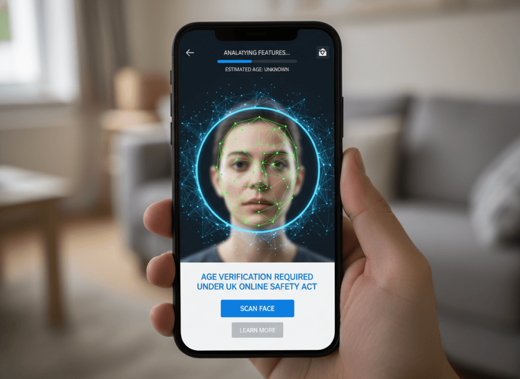 AI facial age estimation for UK Online Safety Act compliance on a mobile device
