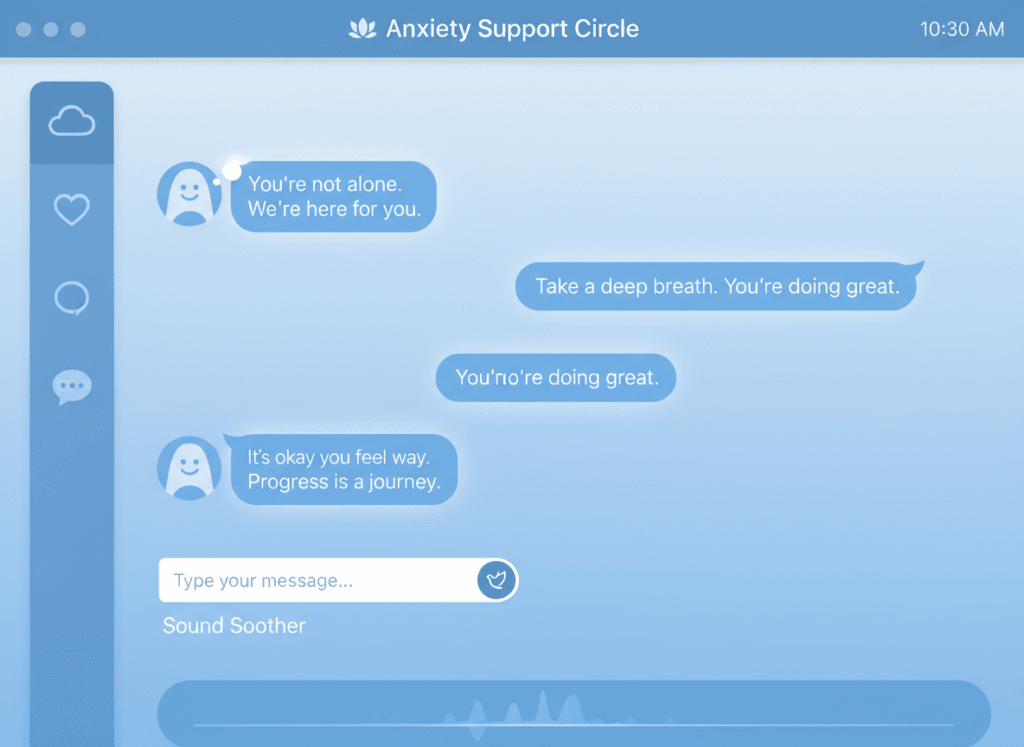 Anxiety support chat room peaceful interface