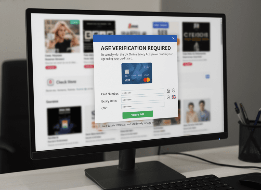 Credit card verification for UK Online Safety Act compliance showing 3D Secure process