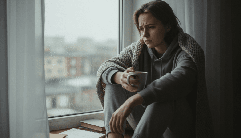 Person experiencing anxiety and depression symptoms seeking help