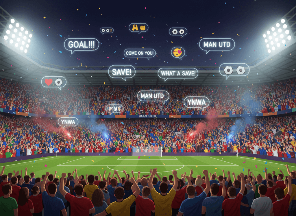 Premier League stadium atmosphere with fans chatting