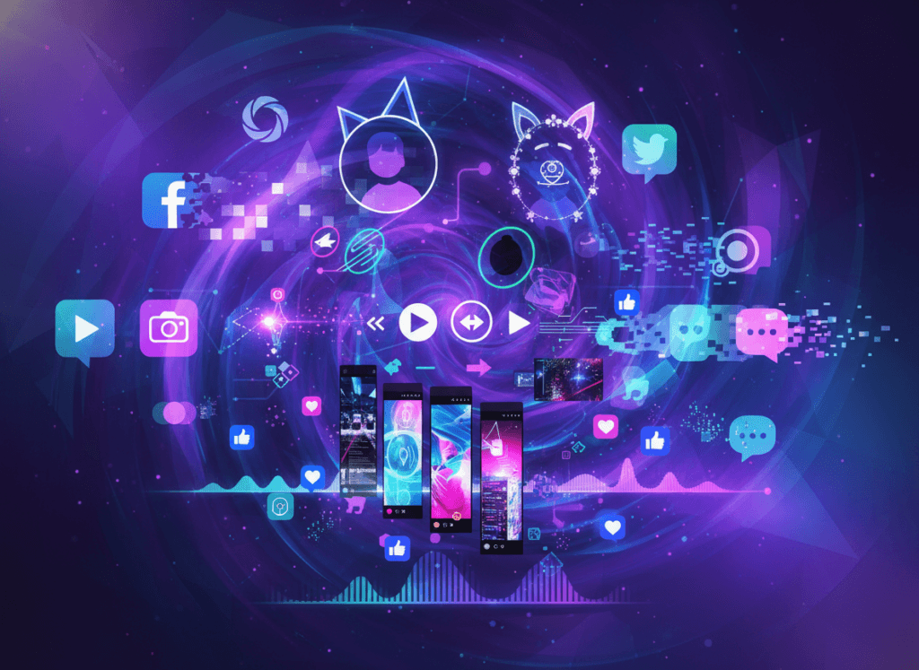 Collage showing features of various social media apps merging together