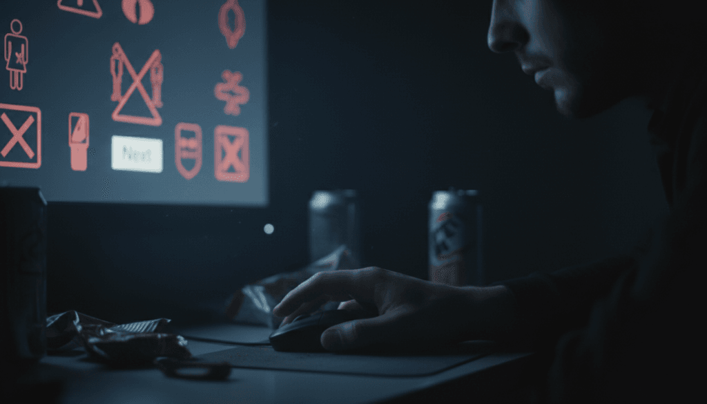 Computer screen showing Chatroulette next button being clicked repeatedly