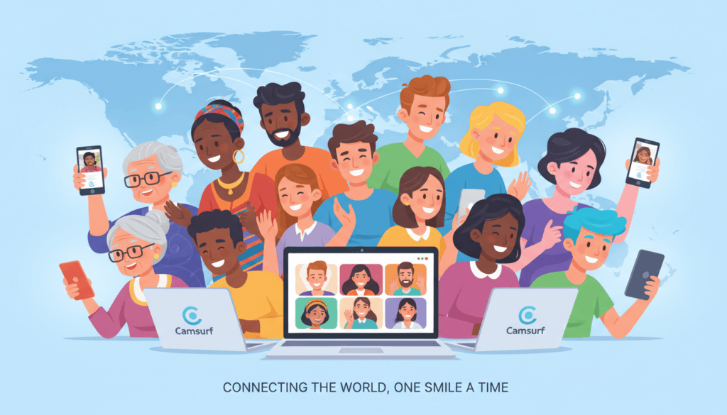 Diverse group of people using Camsurf video chat