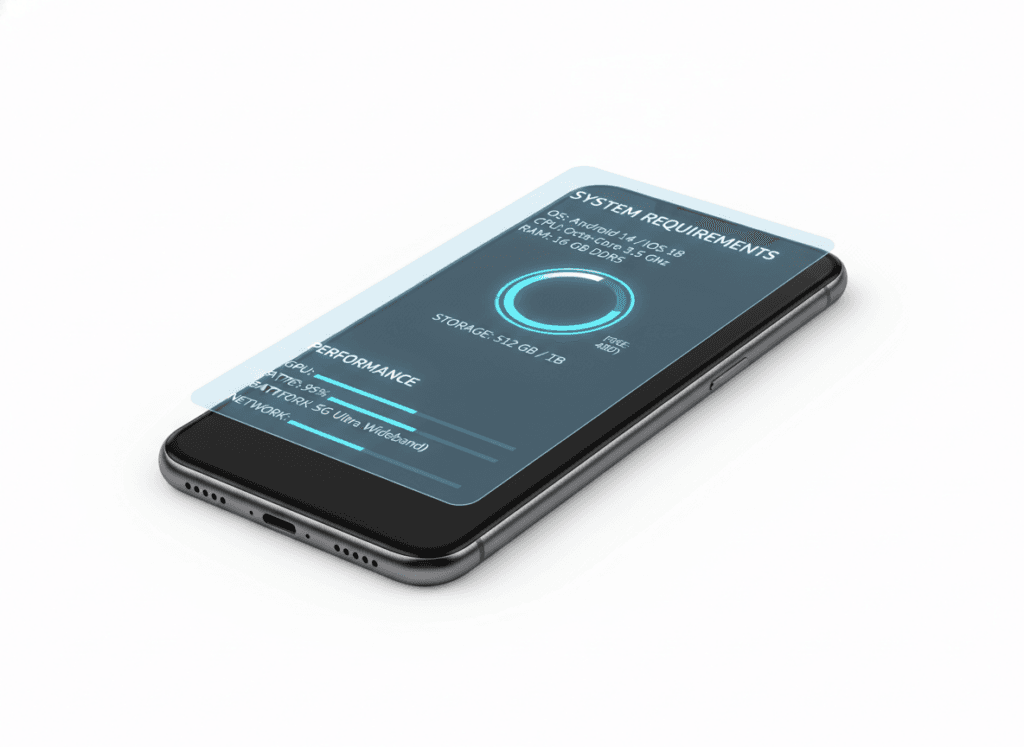 Modern smartphone specifications and requirements display