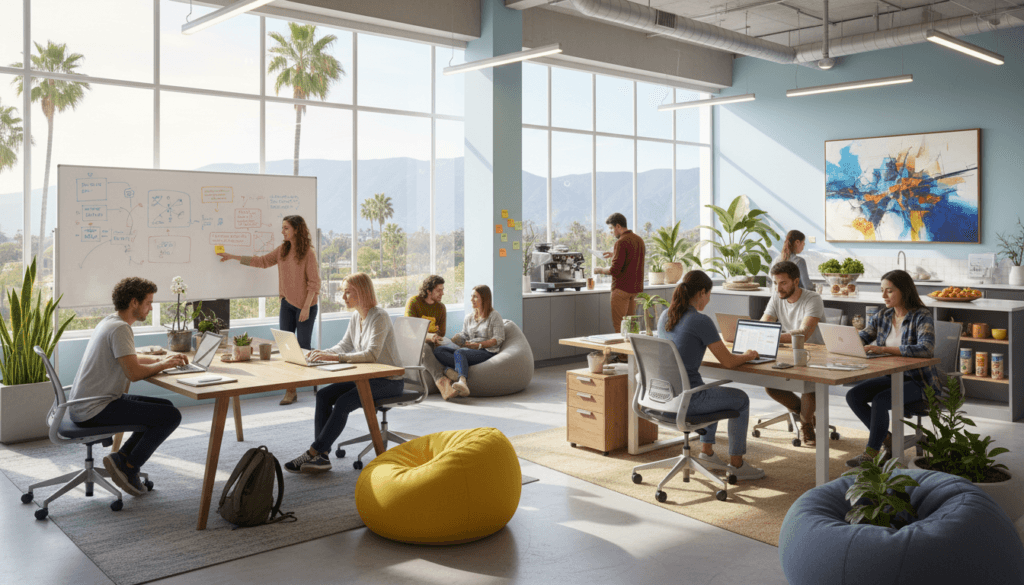 Silicon Valley startup office environment with young entrepreneurs working