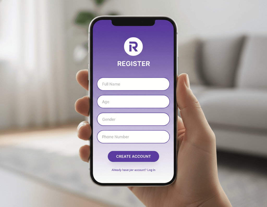 Smartphone screen showing app registration form with user information fields
