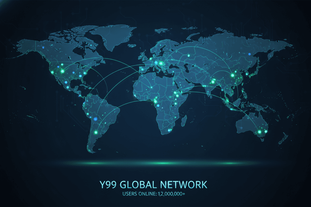 World map showing global Y99 chat users connecting