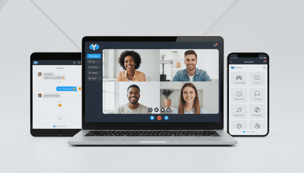 Y99 chat features displayed across different devices