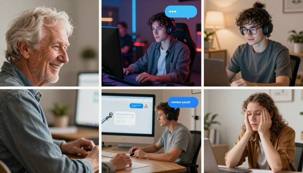 diverse group of people using chat rooms for different purposes