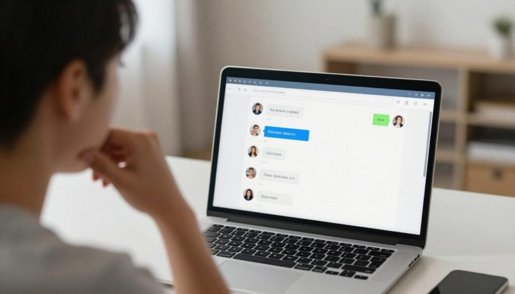 person deciding whether to try dating chat rooms